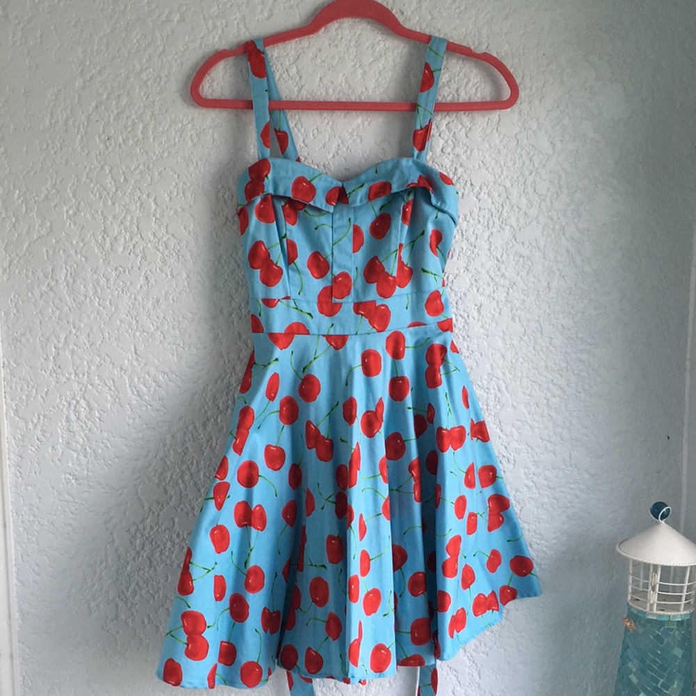Sweet Little Sky Blue Cherry Dress - small